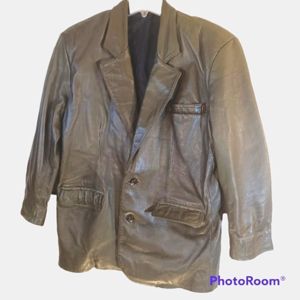 Olive Green Mens Vintage 70's Matrix  Leather Jacket sz M